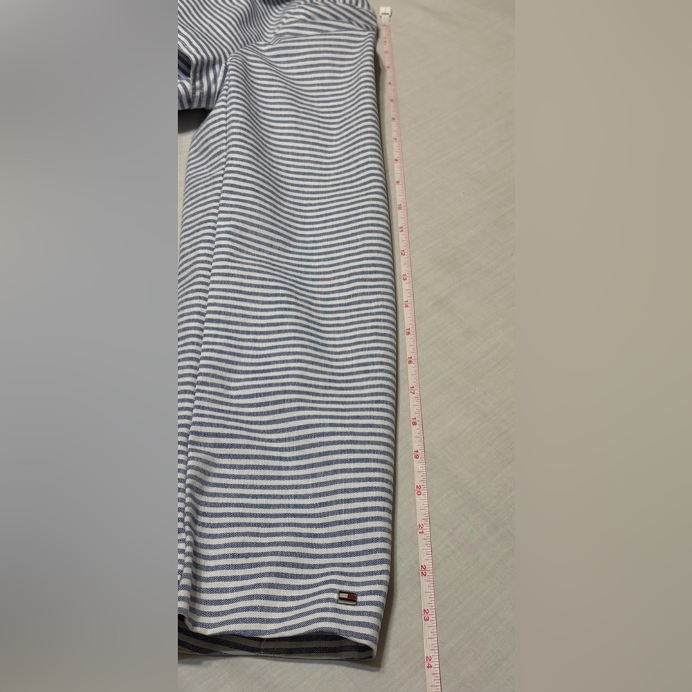 Tommy Hilfiger NWOT Light Blue and White Striped Double Breasted Trench Coat - Picture 9 of 11